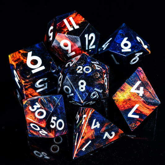 Blue Flame Trial - Knights Series 7 Piece Wooden Dice Set