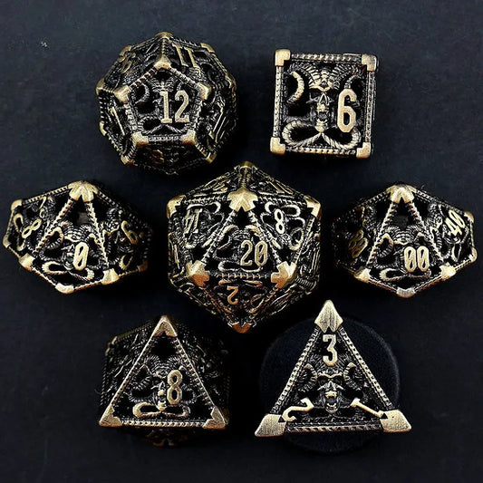 Demon Art-Dark Warlock Series 7-piece Metal Hollow Dice Set - AngleDice