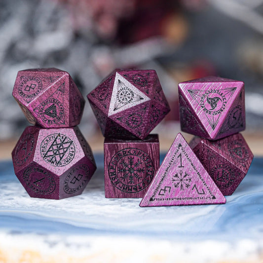 Dnd Engraved Purpleheart Wood Dice Set Nordic Style - AngleDice