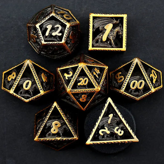 Dragon's Call-Dragon Wizard Series 7 piece RPG Hollow Metal Dice Set - AngleDice