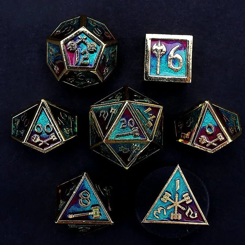 Battle Axe Skills - Holy Warrior Series 7 piece RPG Metal Dice Set - AngleDice - 