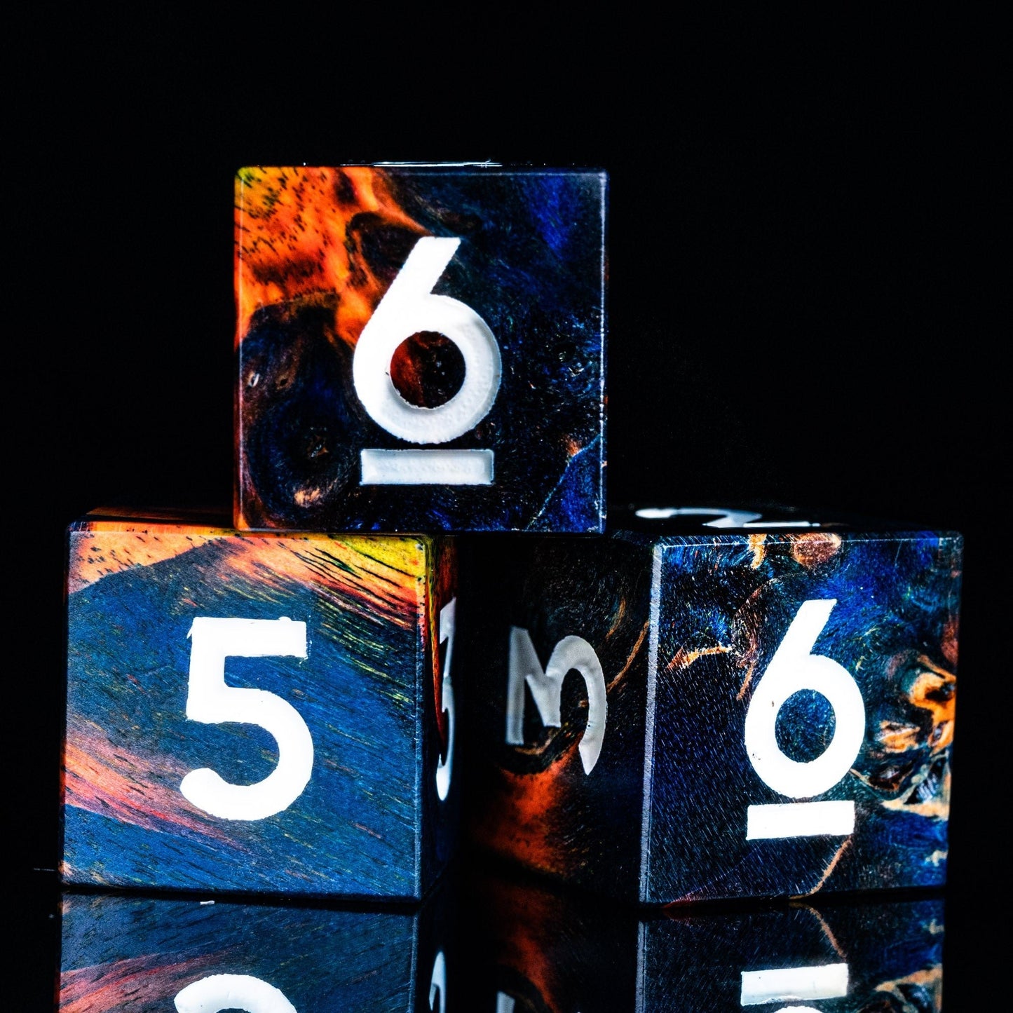 Blue Flame Trial - Knights Series 7 Piece Wooden Dice Set - AngleDice - 