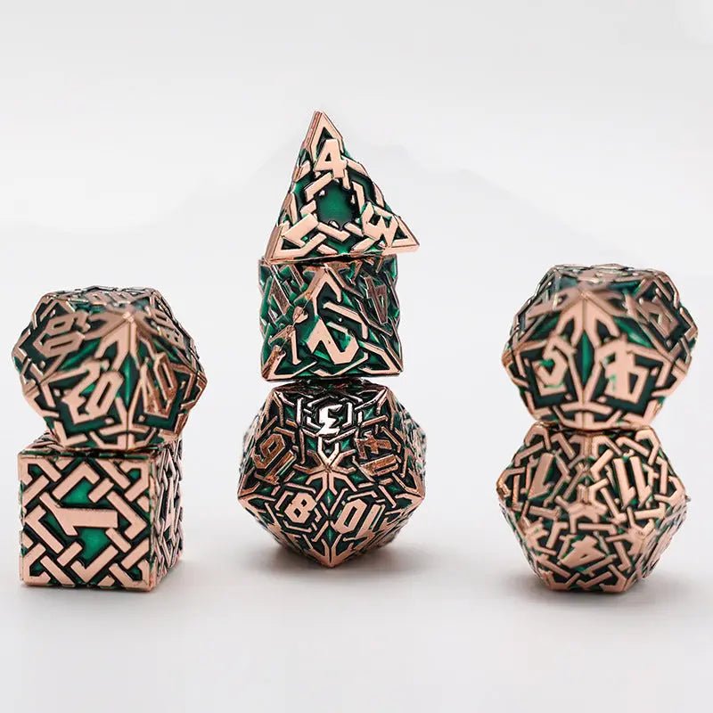 Chi Energy Enhanced Attack - Monk Series Celtic Knot Shape 7 Piece RPG Metal Dice Set - AngleDice - 