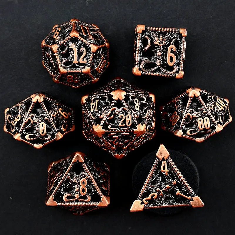 Demon Art - Dark Warlock Series 7 - piece Metal Hollow Dice Set - AngleDice - 