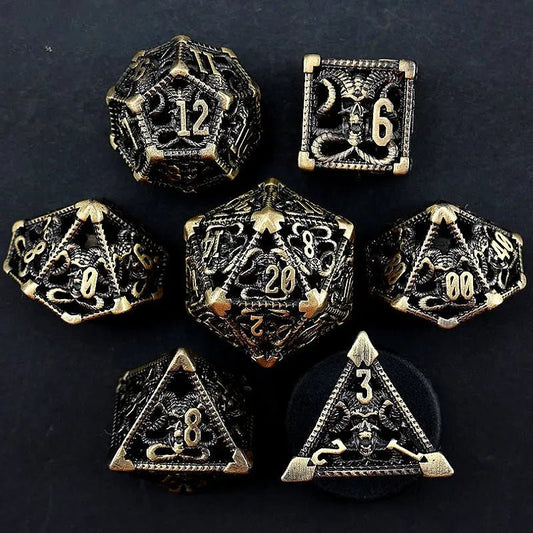 Demon Art - Dark Warlock Series 7 - piece Metal Hollow Dice Set - AngleDice - 