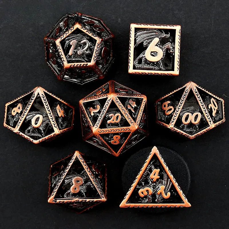 Dragon's Call - Dragon Wizard Series 7 piece RPG Hollow Metal Dice Set - AngleDice - 