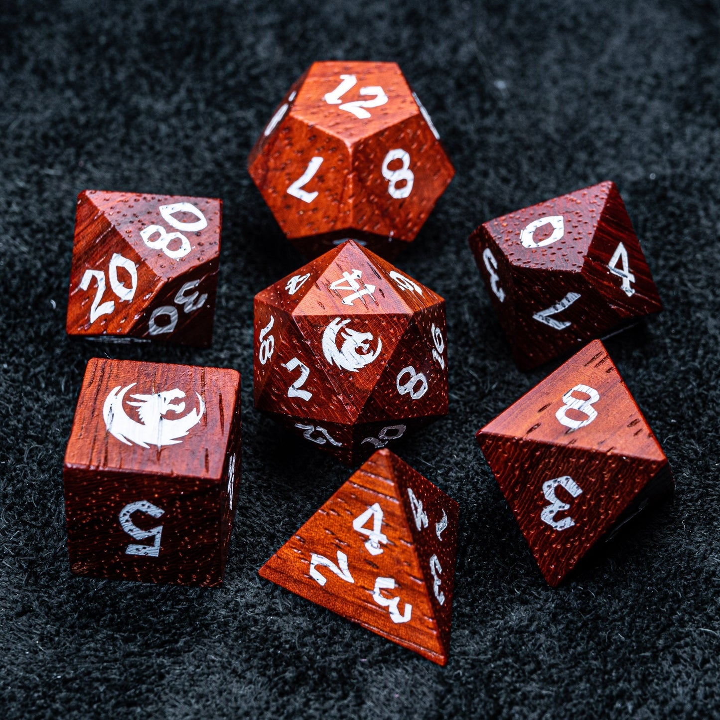 Hot Blooded Fury - Martial Monk Series 7 Piece Wooden Dice Set - AngleDice - RTMB