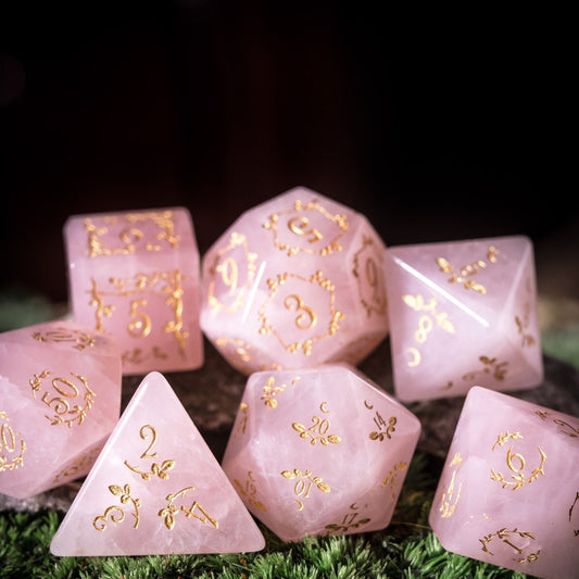 Pink Flame Purification - Priest Series 7 Piece Gemstone Dice Set