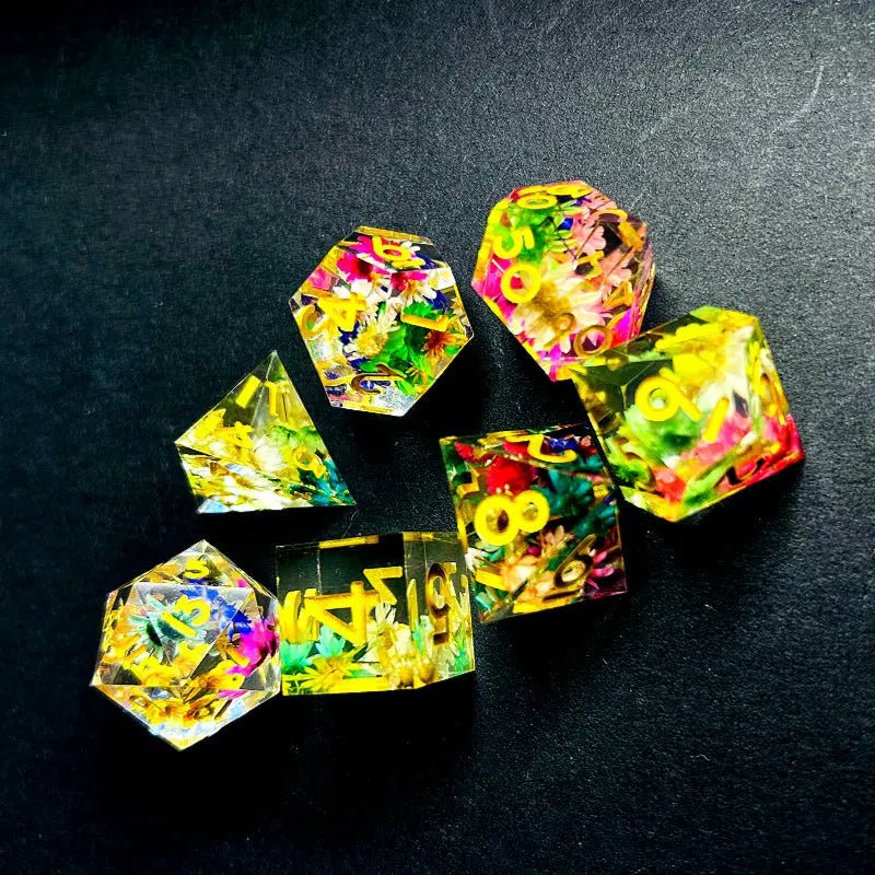 Let a Hundred Flowers Bloom - Druid Series Natural Force 7 piece RPG Dice Set - AngleDice - 