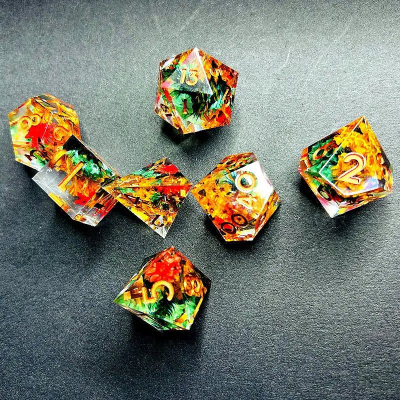 Let a Hundred Flowers Bloom - Druid Series Natural Force 7 piece RPG Dice Set - AngleDice - 