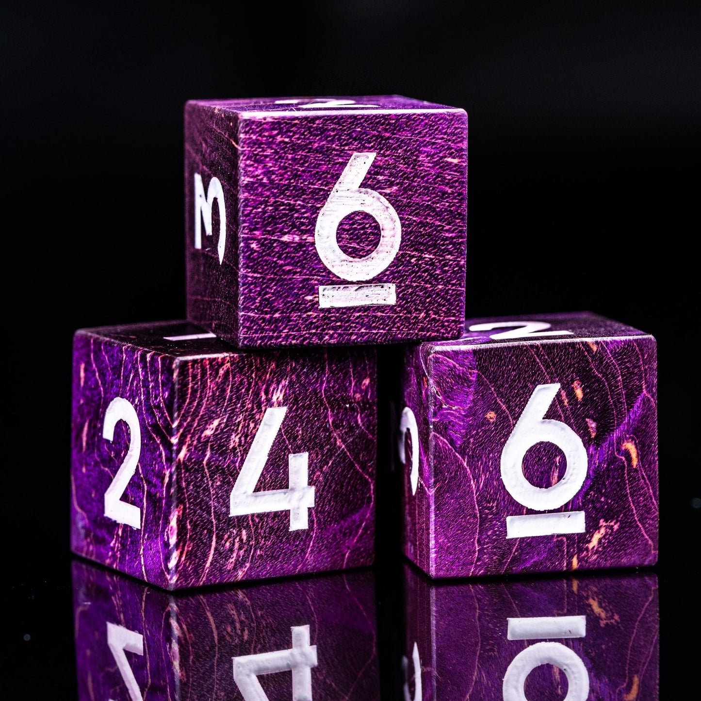 Purple Flame Storm - Mage Series 7 Piece Wooden Dice Set - AngleDice - 