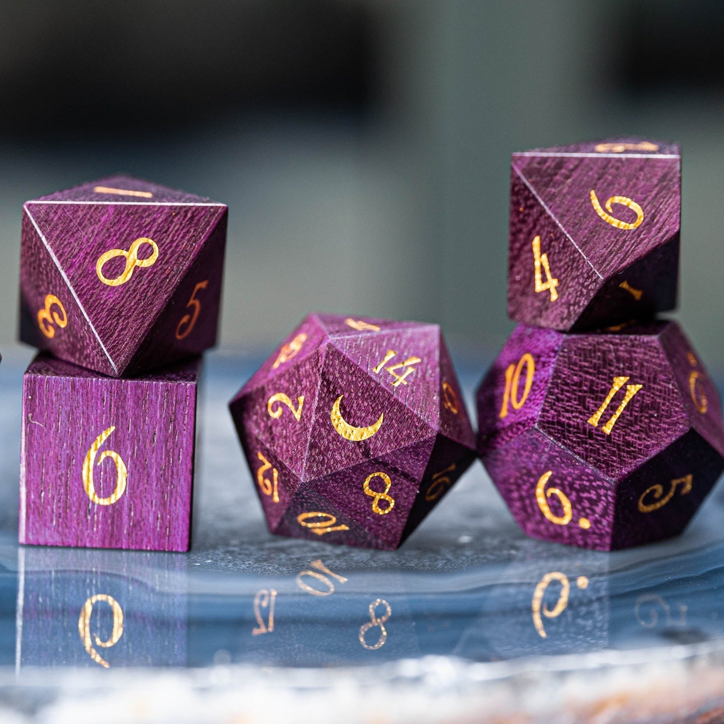 Purple Inflammation Charming Song - Traveling Poet Series 7 Piece Wooden Dice Set - AngleDice - ZXMYL - 1