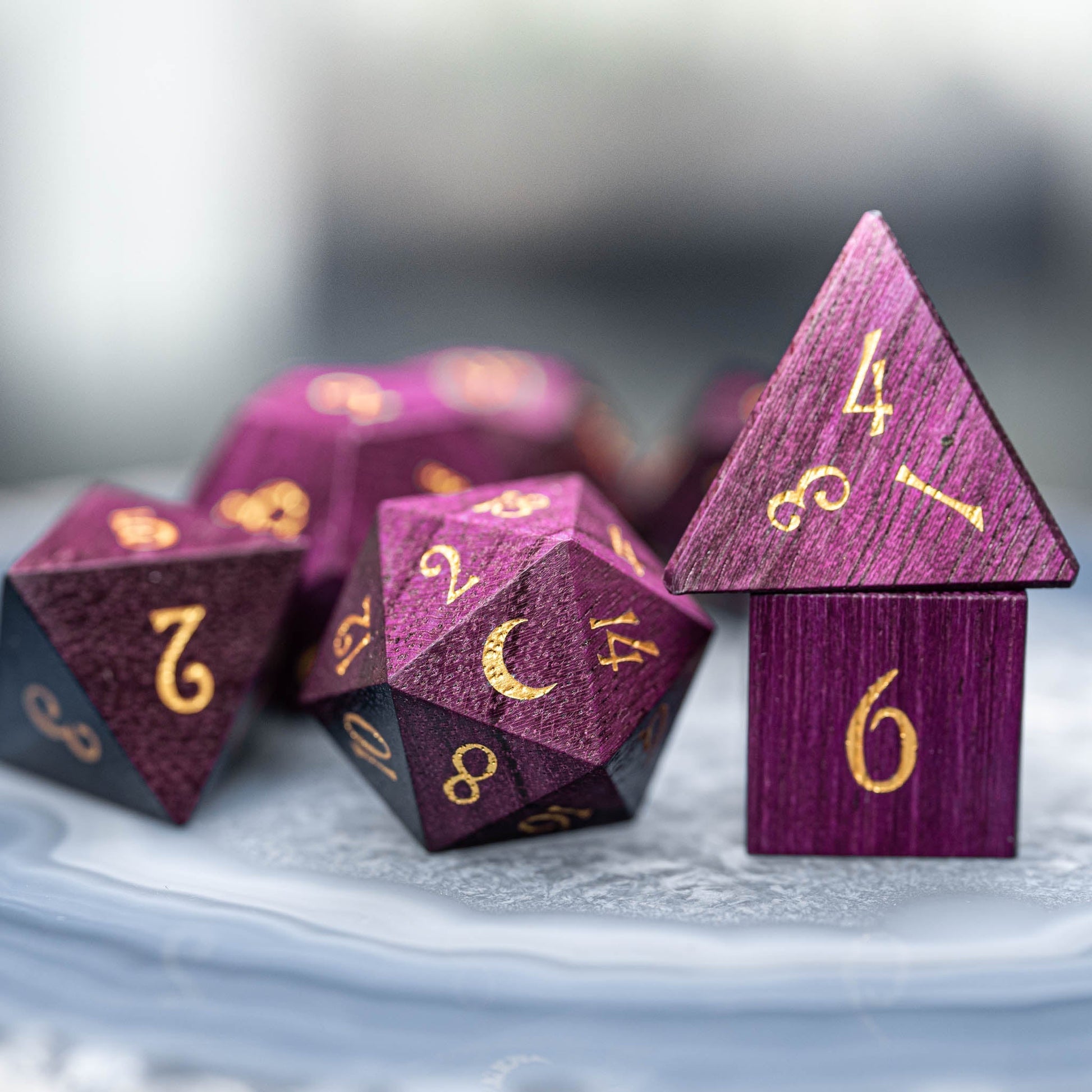 Purple Inflammation Charming Song - Traveling Poet Series 7 Piece Wooden Dice Set - AngleDice - ZXMYL - 1