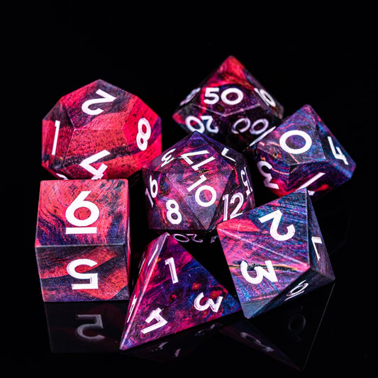 Seductive Purple Mist - Warlock Series 7 Piece Wooden Dice Set - AngleDice - WDM - LH